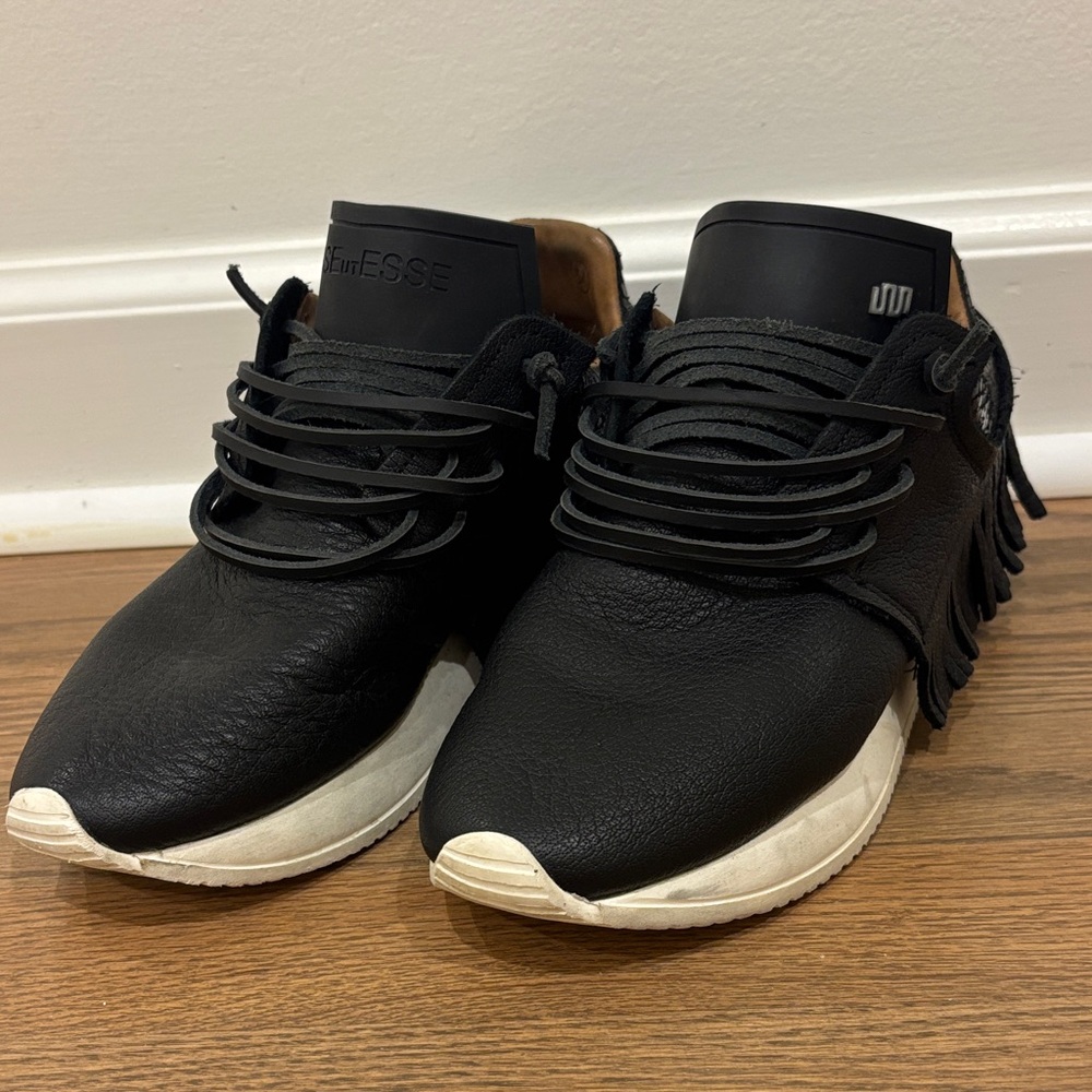 Esseutesse Designer Leather Fringe Black Sneakers Womens 36
